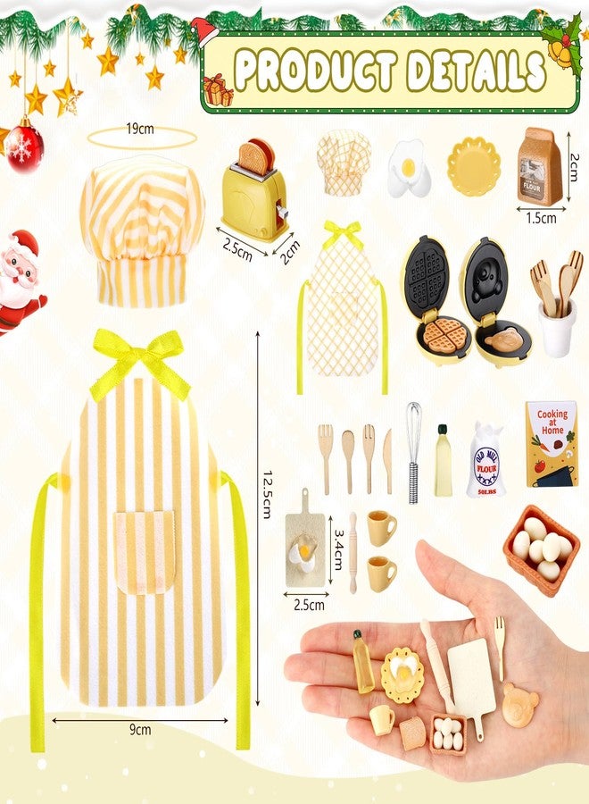 Motionchic 20 Pcs Christmas Elf Outfits for Kids Xmas Kitchen Cooking Clothes Accessories Include Mini Baking Props Set Baker Tools Outfit for Boys, Girls, Dollhouse, Xmas Clothes and Gift(Yellow) - Image 3
